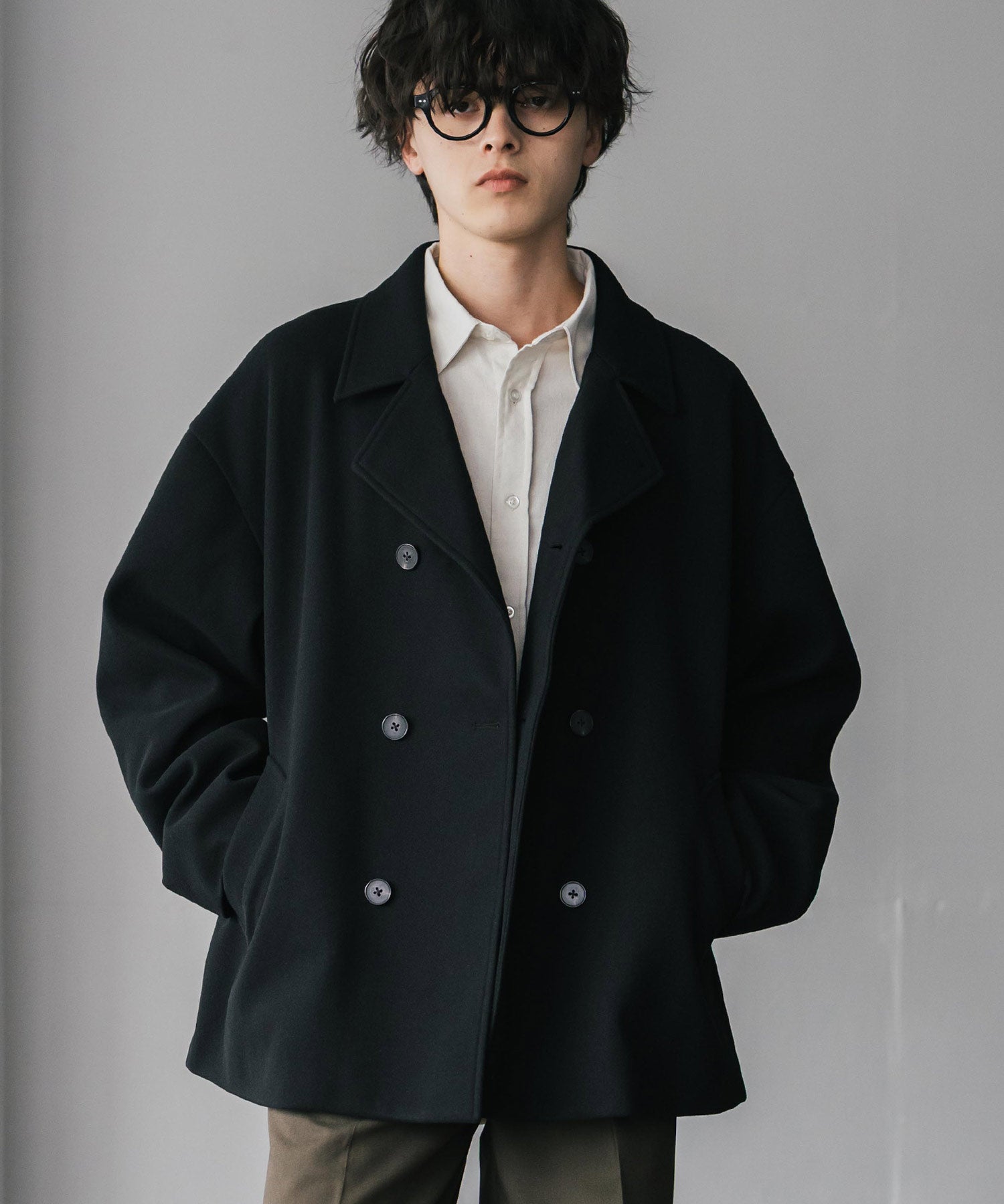 新色追加 T/M オーバーサイズダブルブレストテックメルトン無地