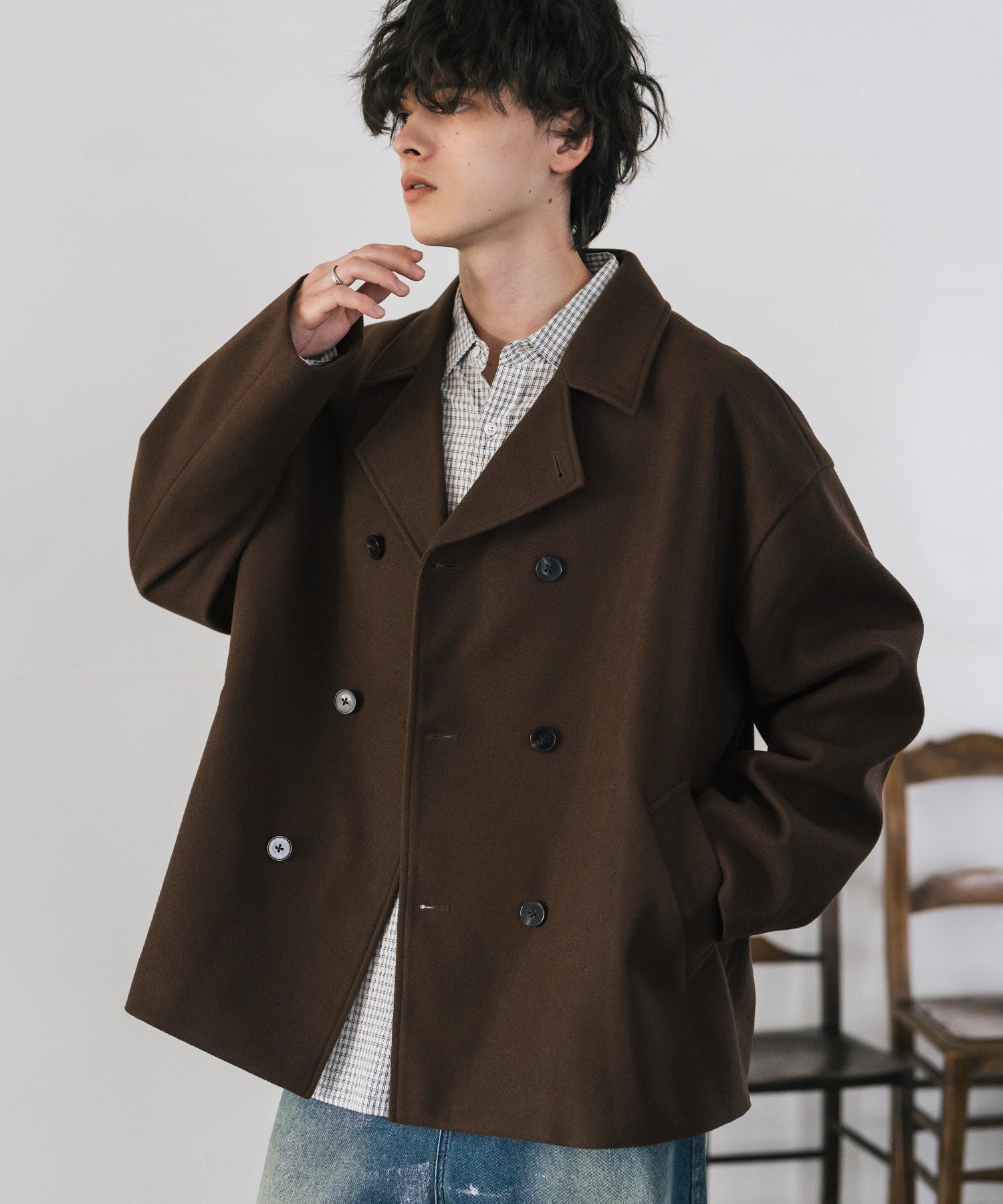 新色追加 T/M オーバーサイズダブルブレストテックメルトン無地