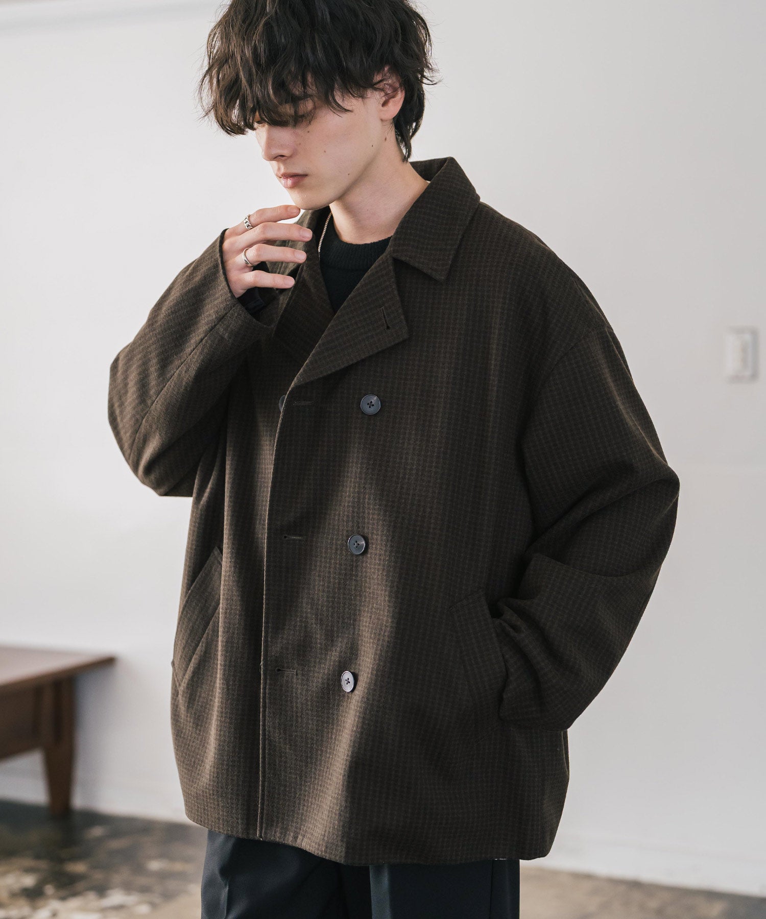 新色追加 T/M オーバーサイズダブルブレストテックメルトン無地