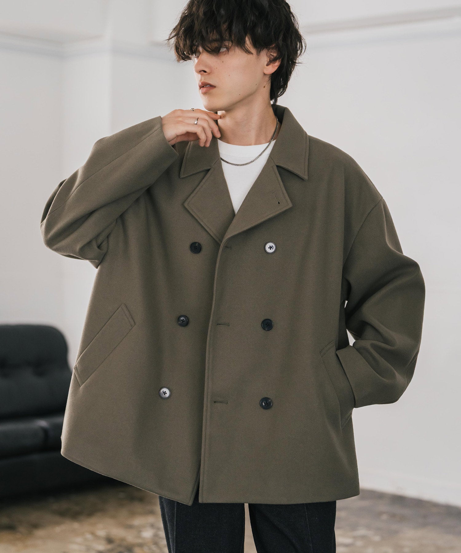 新色追加 T/M オーバーサイズダブルブレストテックメルトン無地