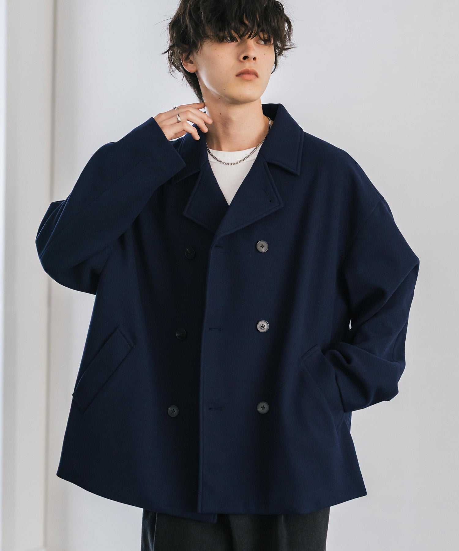 新色追加 T/M オーバーサイズダブルブレストテックメルトン無地