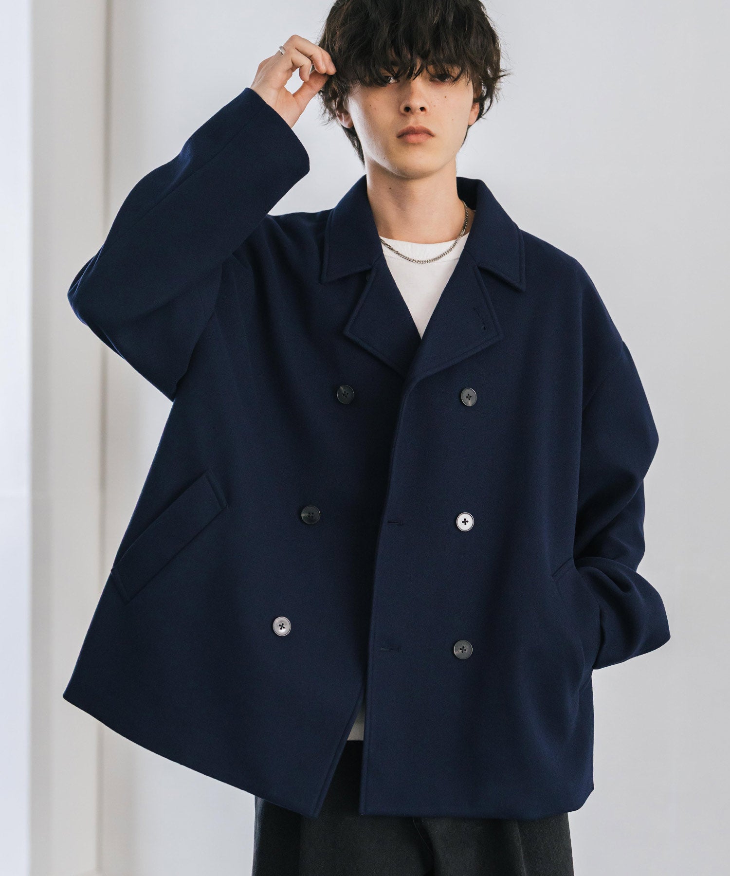 新色追加 T/M オーバーサイズダブルブレストテックメルトン無地