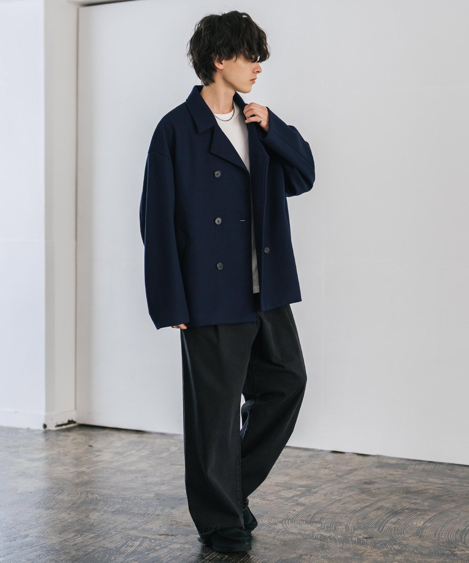 新色追加 T/M オーバーサイズダブルブレストテックメルトン無地