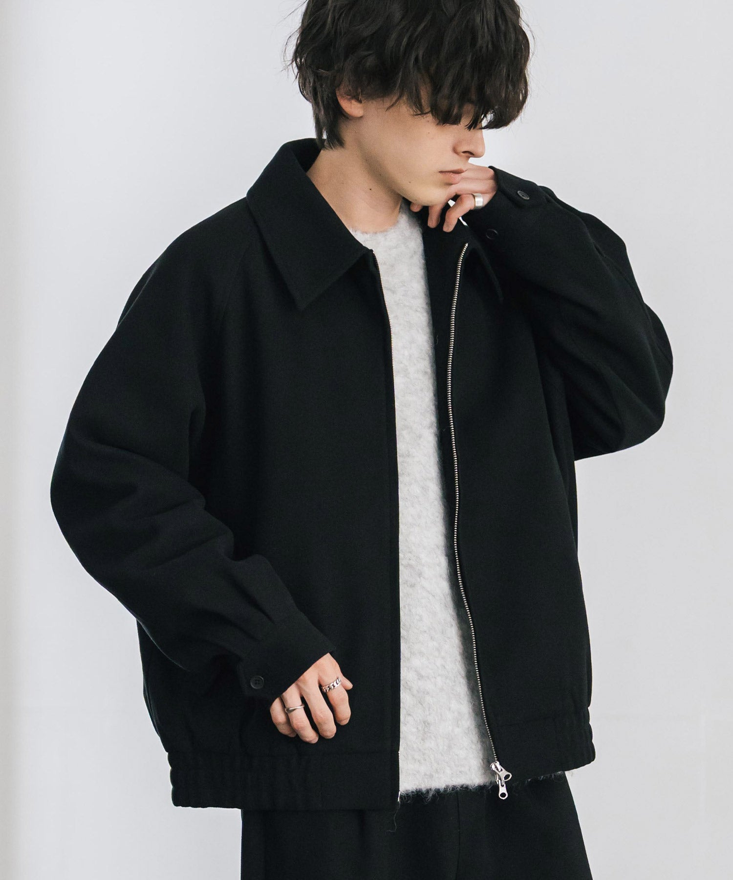 T/Mショート丈ハリントンジャケット＆ワイドイージーパンツ無地