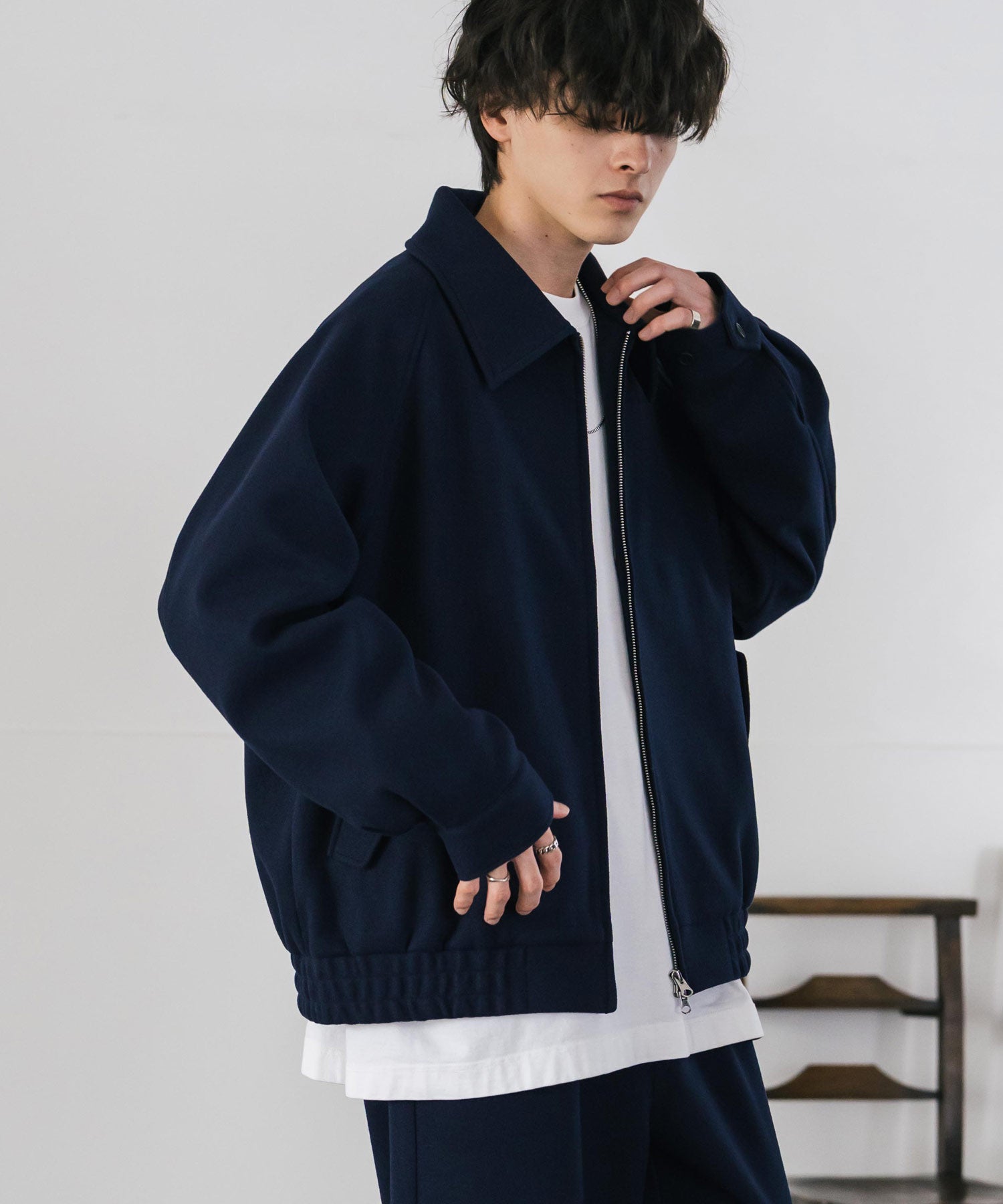 T/Mショート丈ハリントンジャケット＆ワイドイージーパンツ無地