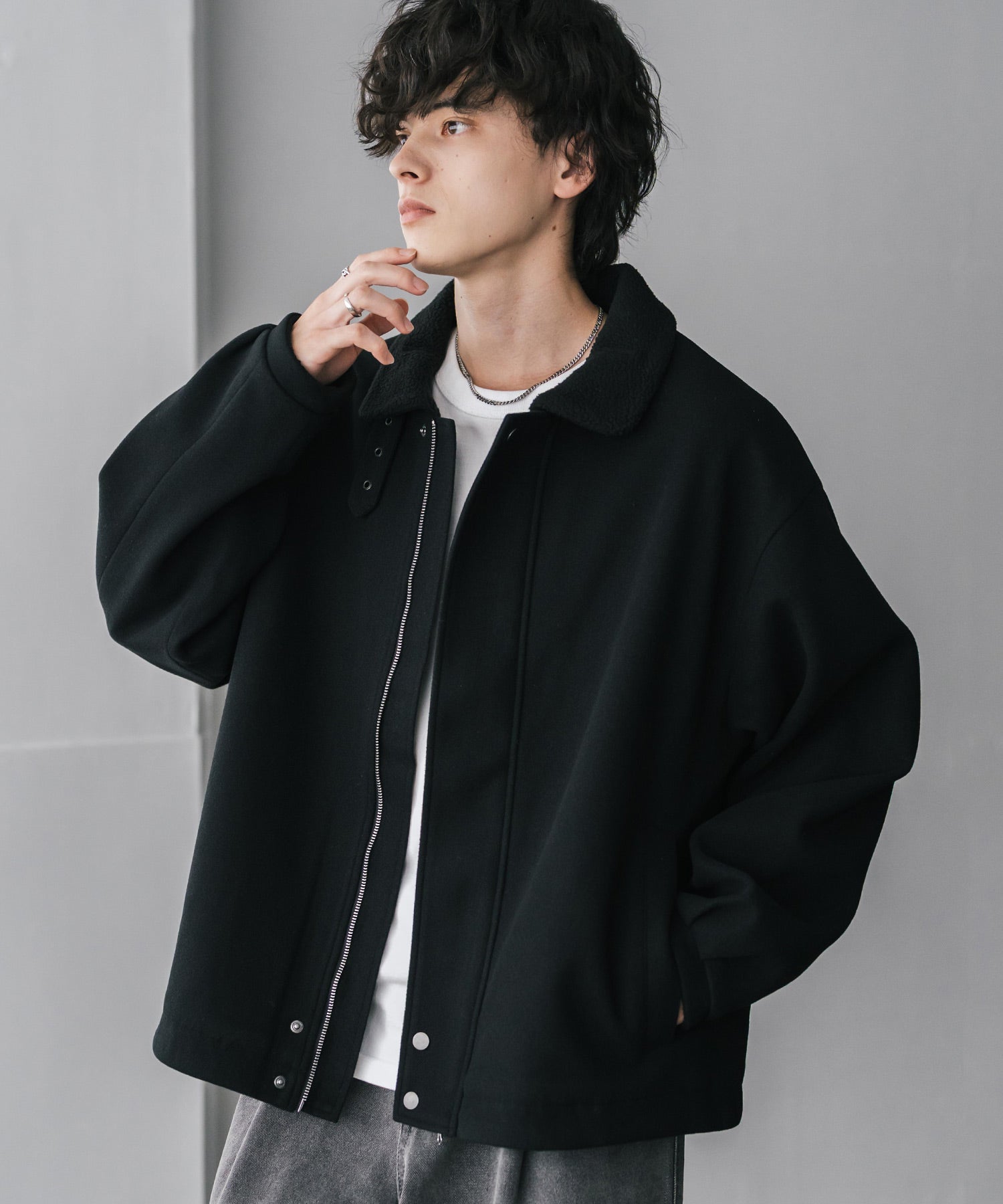 オーバーサイズ 裏ボアメルトン2WAYショートジャケット/ベルト