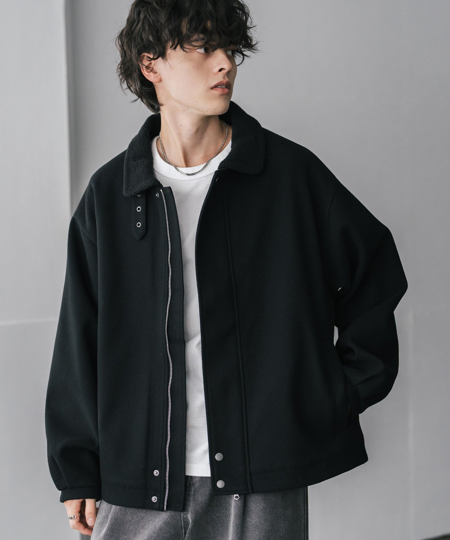 オーバーサイズ 裏ボアメルトン2WAYショートジャケット/ベルト