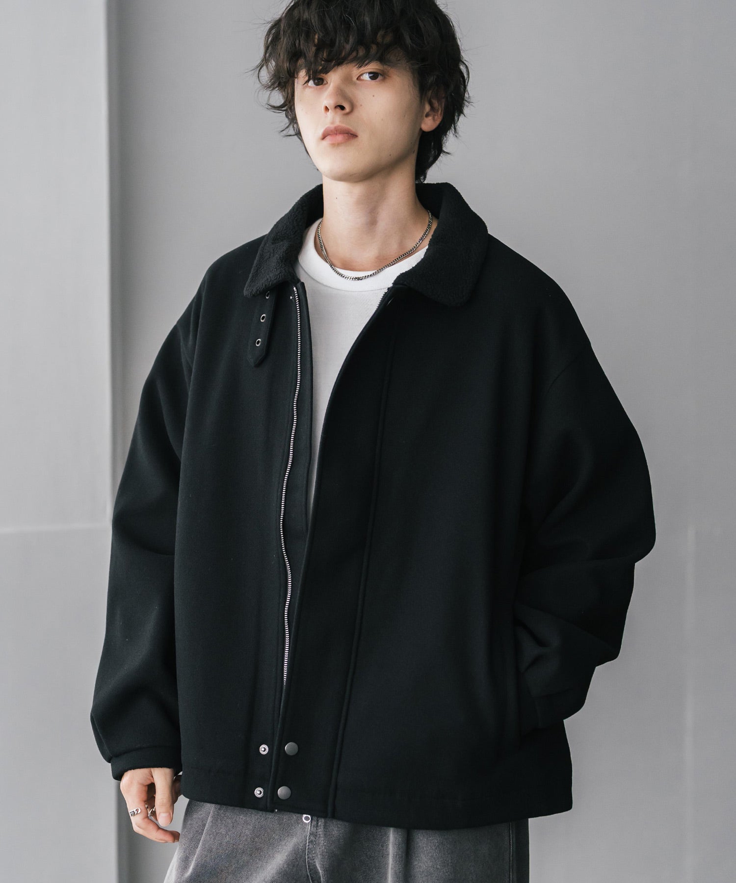 短丈 ジャケット オーバーサイズ 裏ボアメルトン2WAYショートジャケット/ベルト