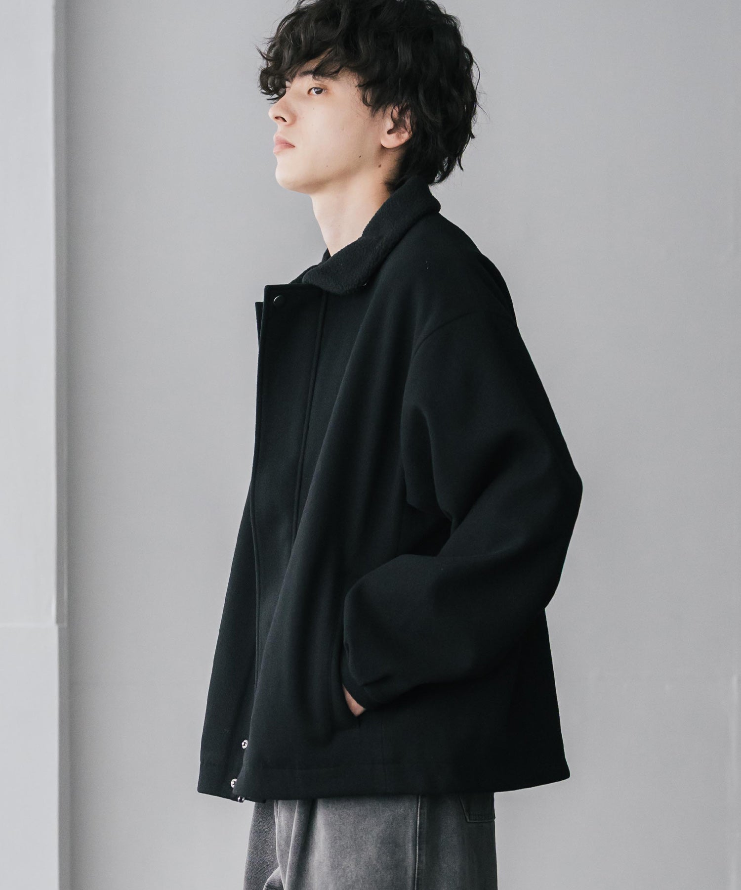 オーバーサイズ 裏ボアメルトン2WAYショートジャケット/ベルト