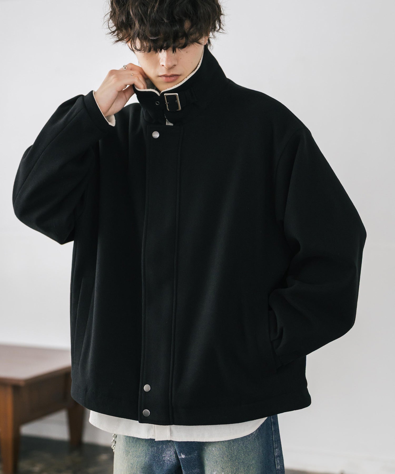 オーバーサイズ 裏ボアメルトン2WAYショートジャケット/ベルト