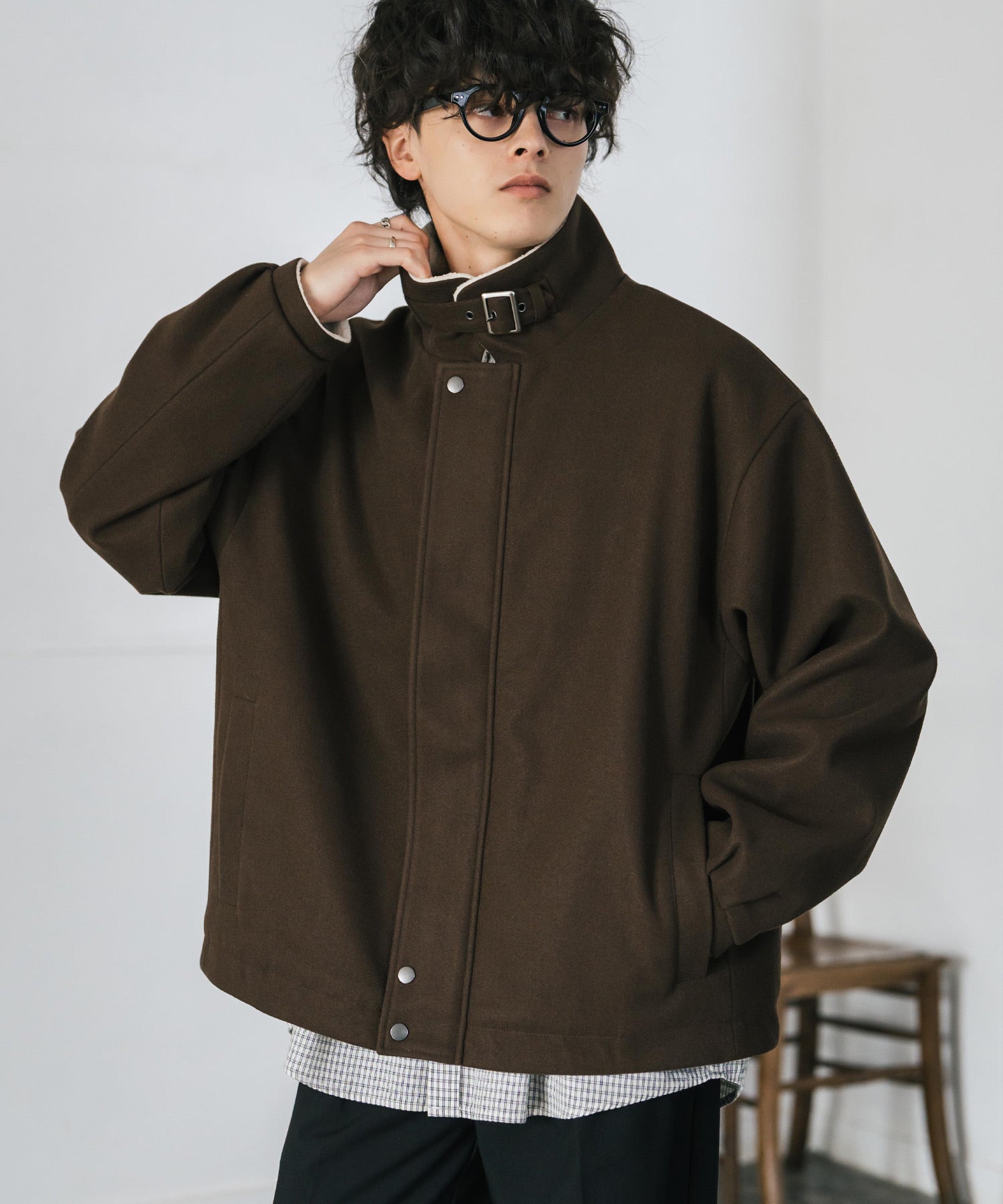 オーバーサイズ 裏ボアメルトン2WAYショートジャケット/ベルト