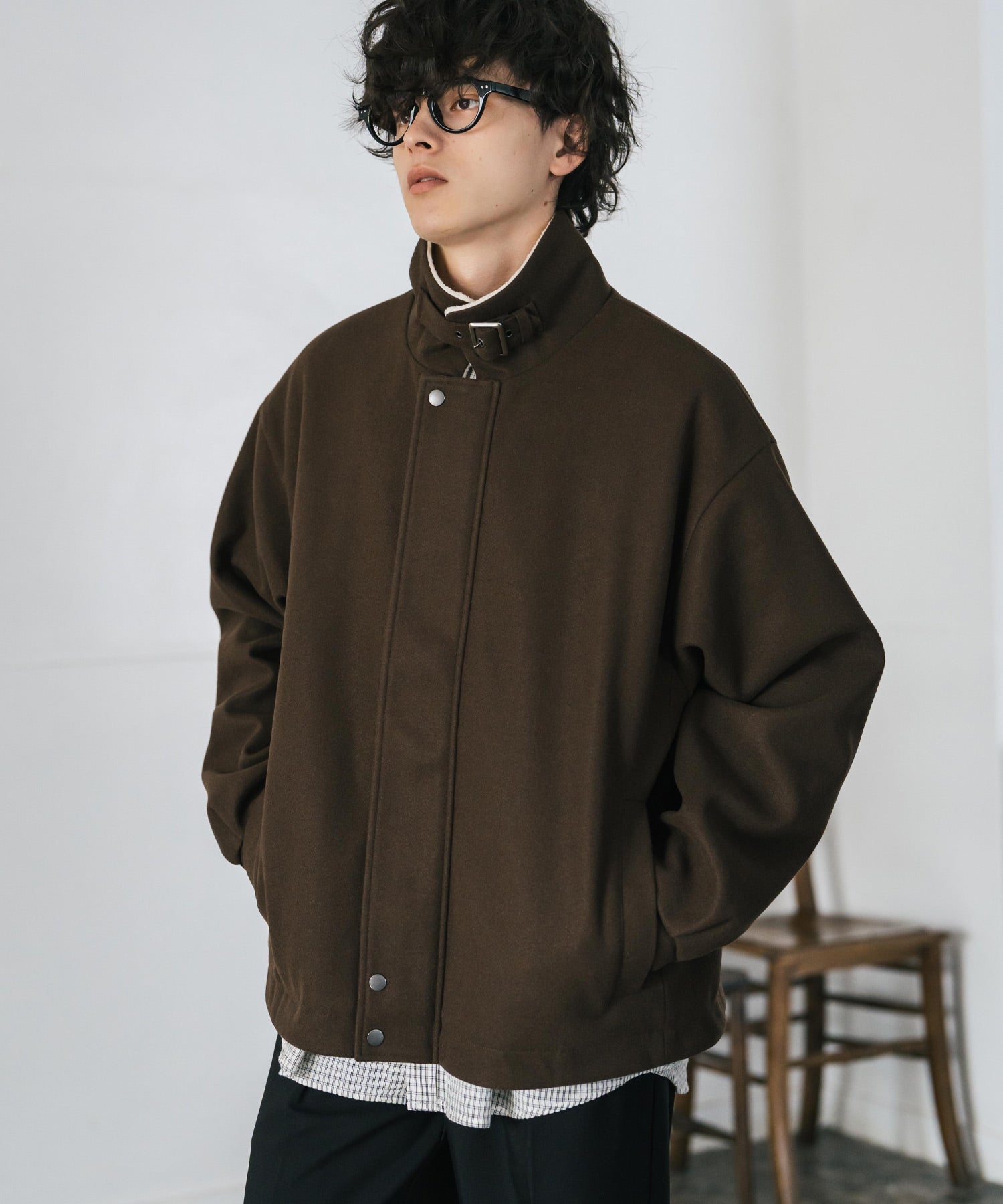 オーバーサイズ 裏ボアメルトン2WAYショートジャケット/ベルト