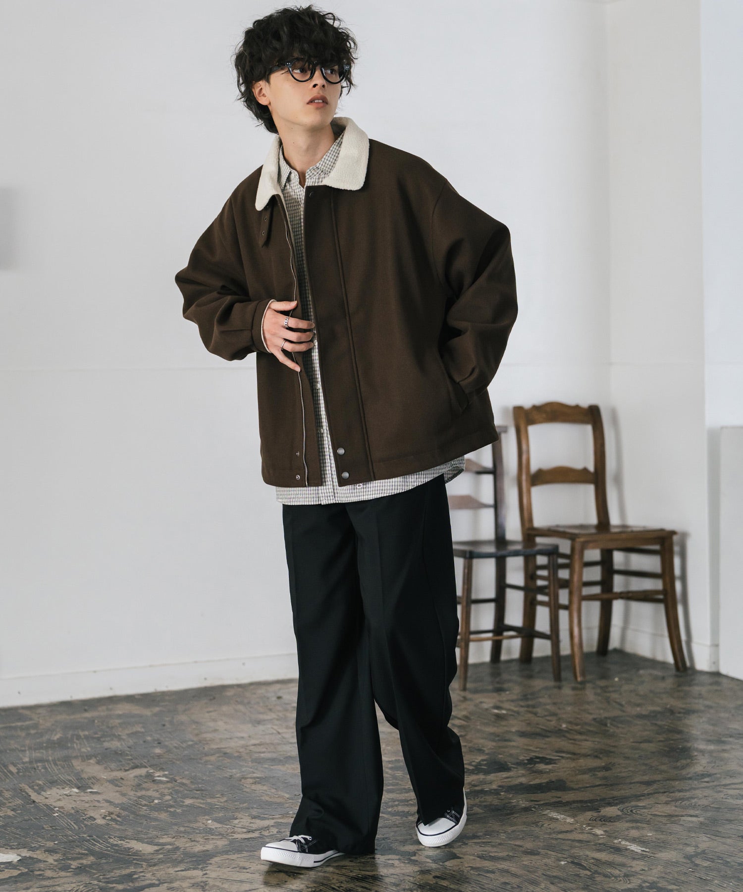 オーバーサイズ 裏ボアメルトン2WAYショートジャケット/ベルト