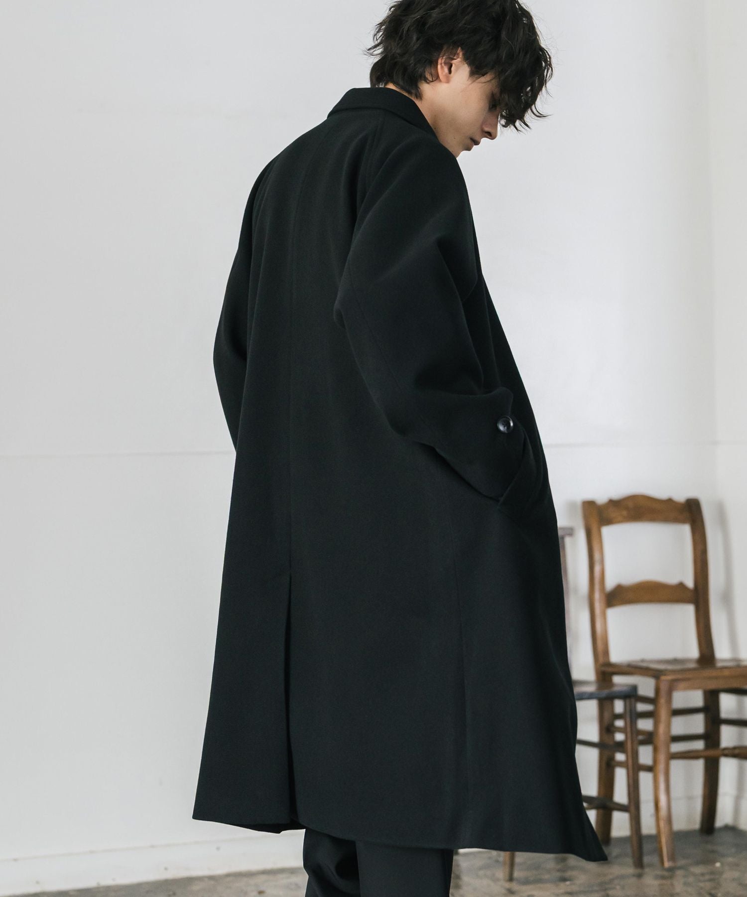 オーバーサイズ T/M ラグランロングステンカラーコート/2WAYチン