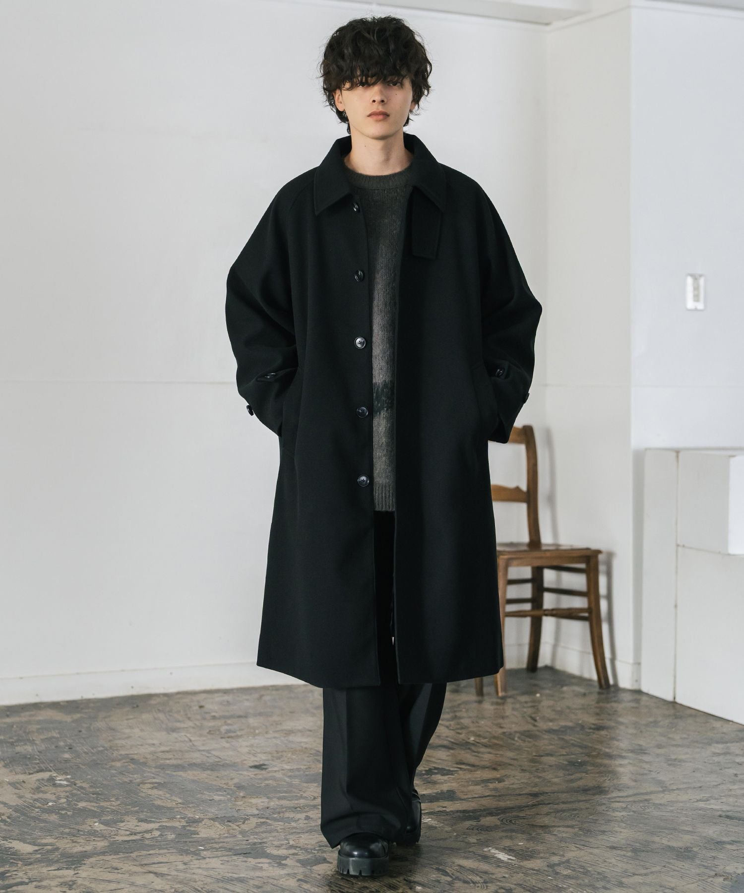 オーバーサイズ T/M ラグランロングステンカラーコート/2WAYチン