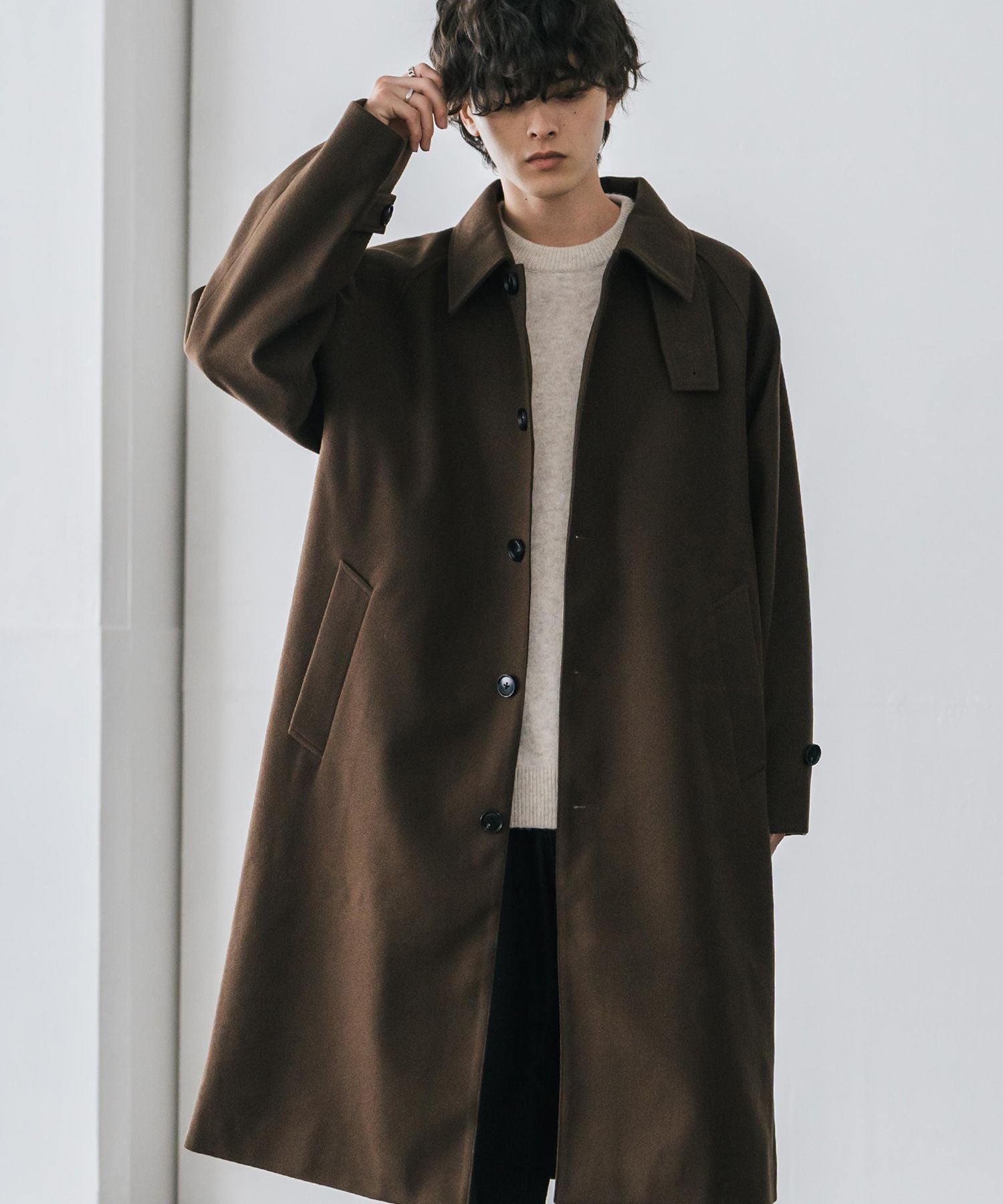 オーバーサイズ T/M ラグランロングステンカラーコート/2WAYチン