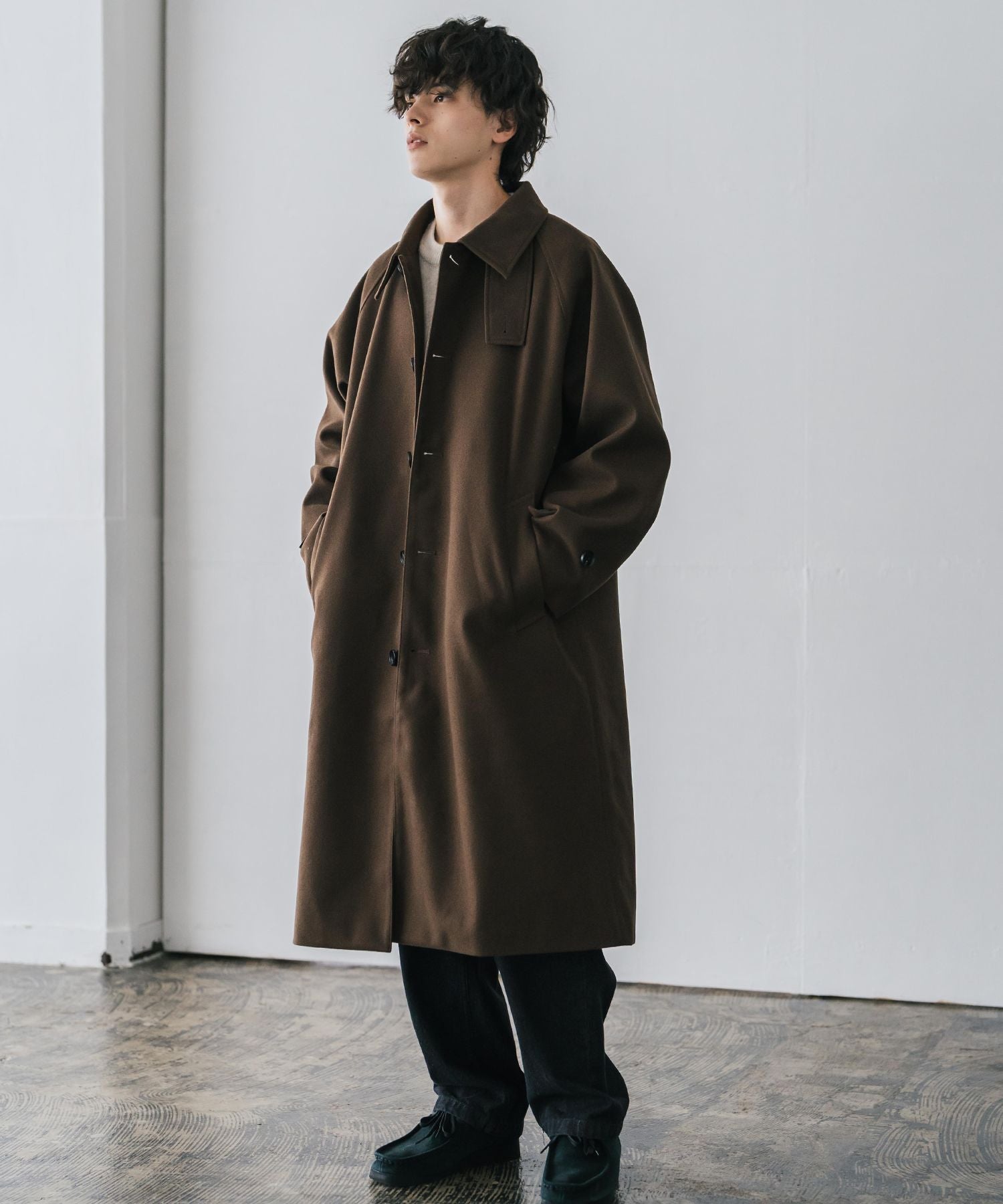 オーバーサイズ T/M ラグランロングステンカラーコート/2WAYチン