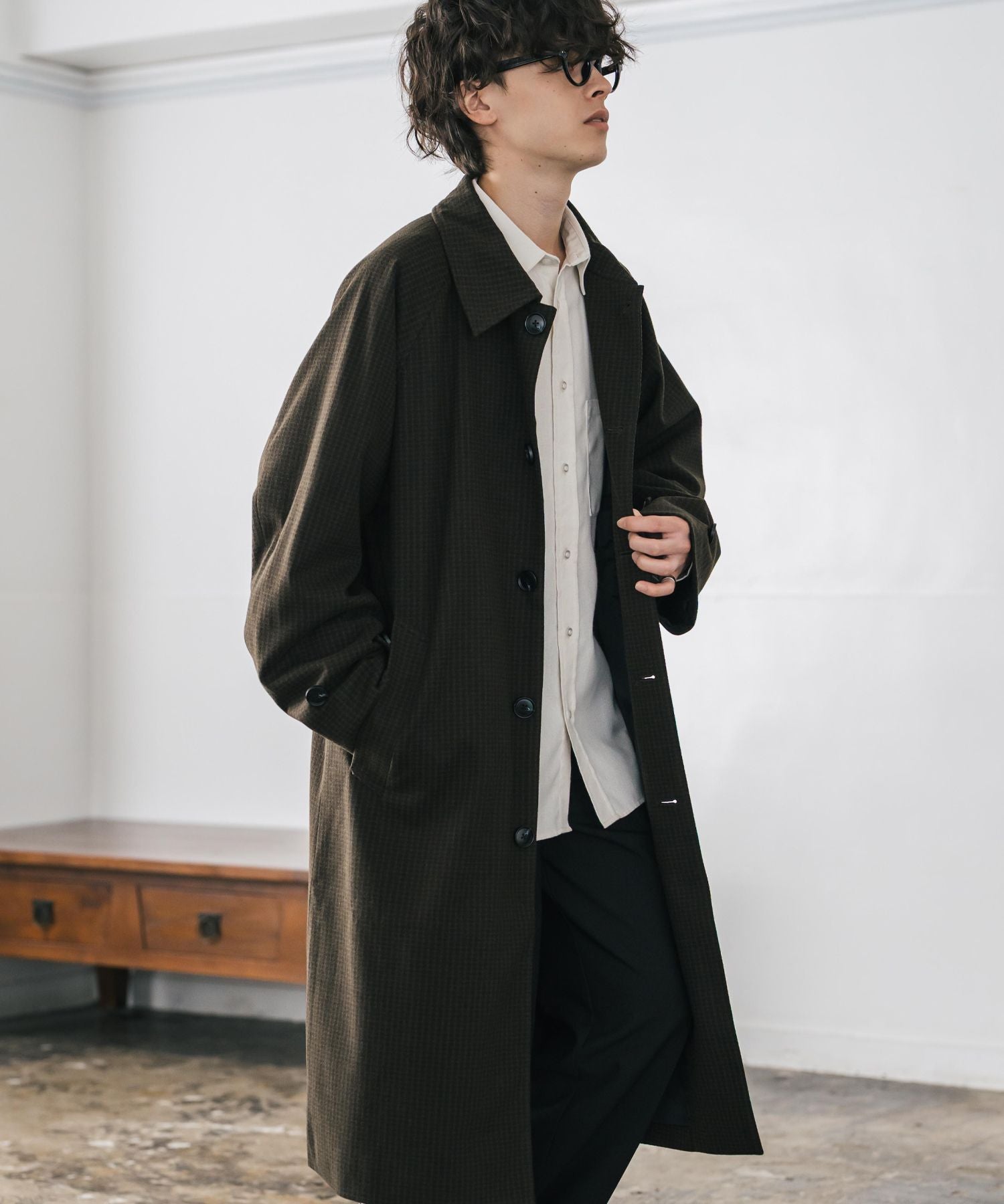 オーバーサイズ T/M ラグランロングステンカラーコート/2WAYチン