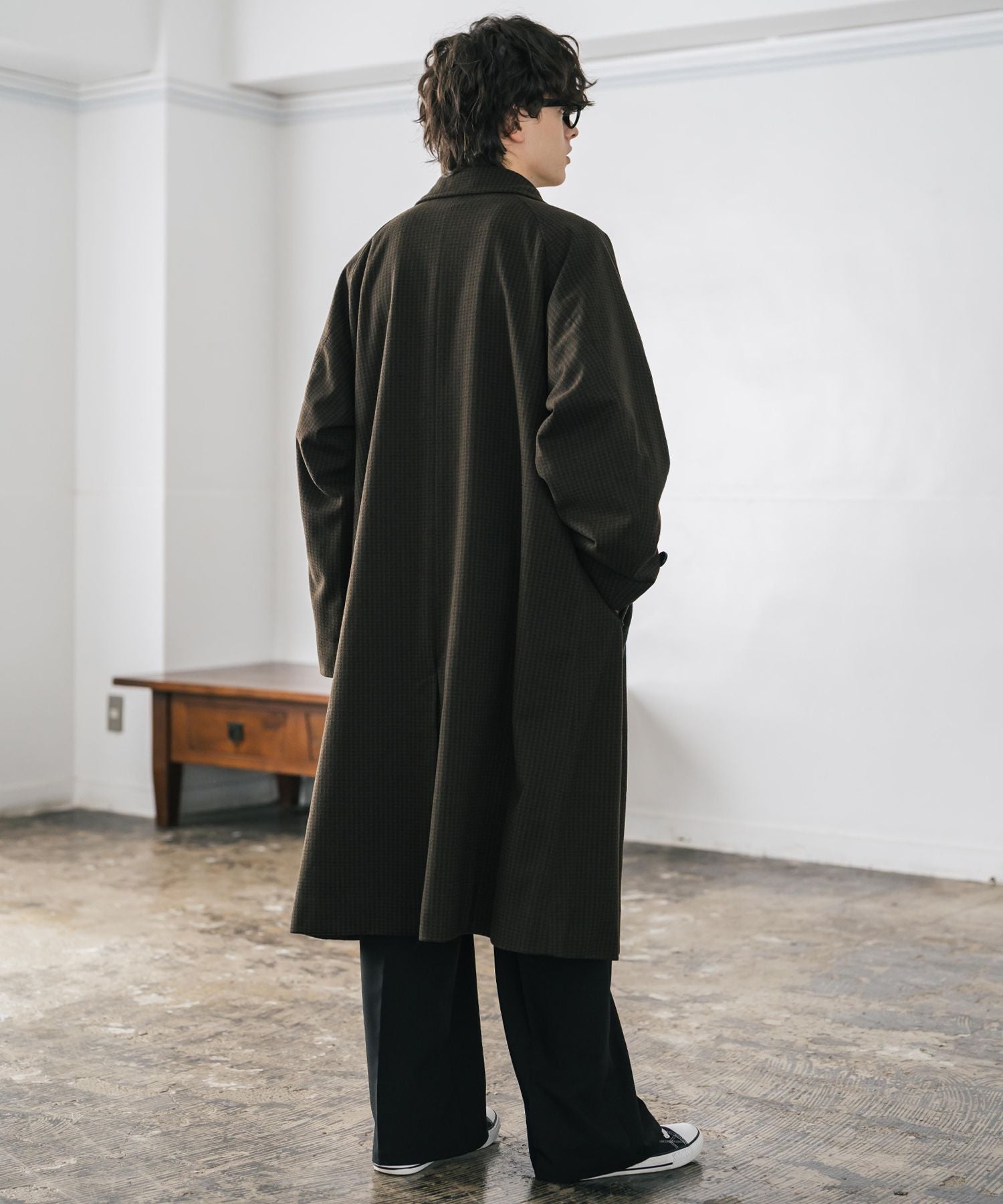 オーバーサイズ T/M ラグランロングステンカラーコート/2WAYチン