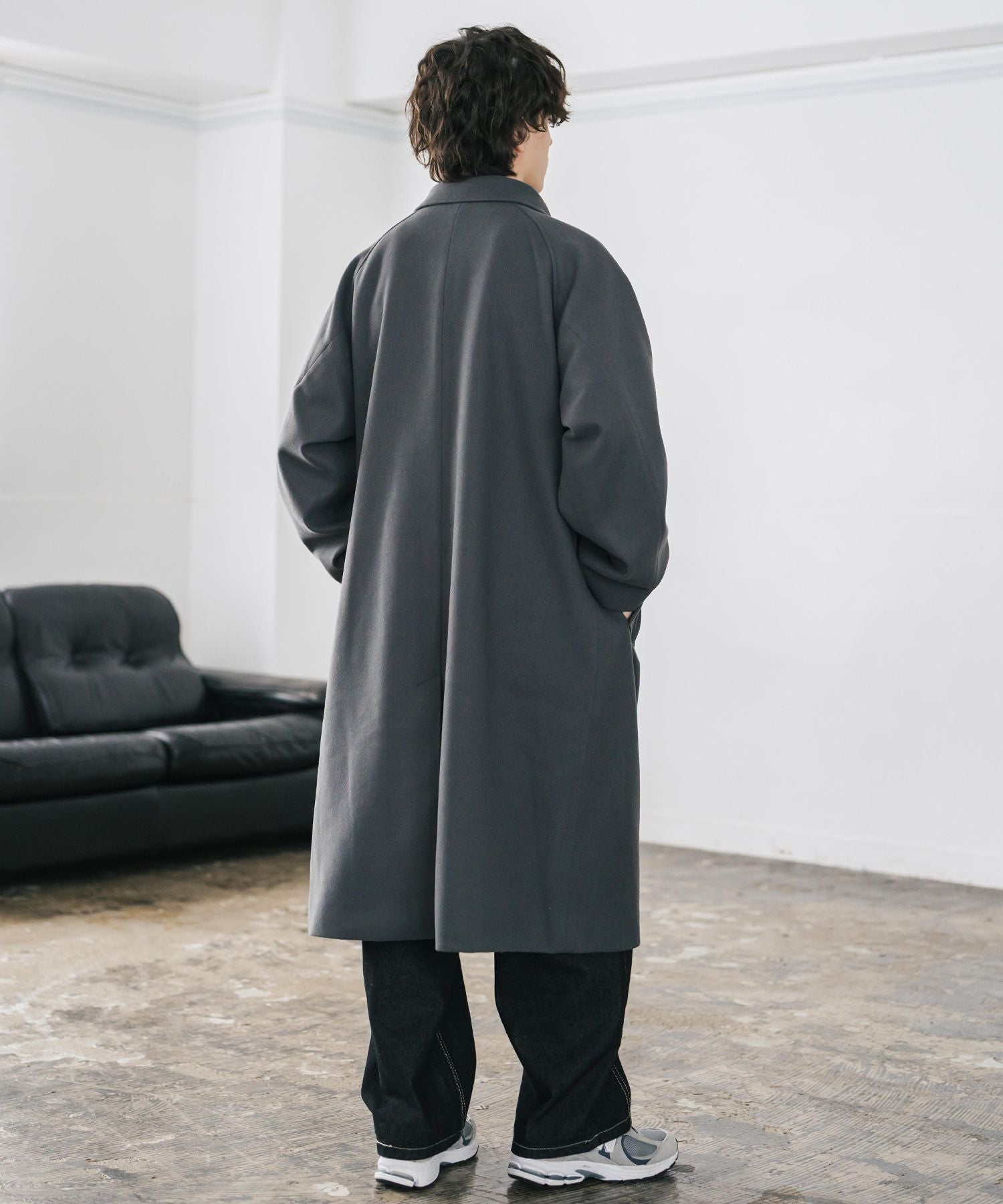 オーバーサイズ T/M ラグランロングステンカラーコート/2WAYチン