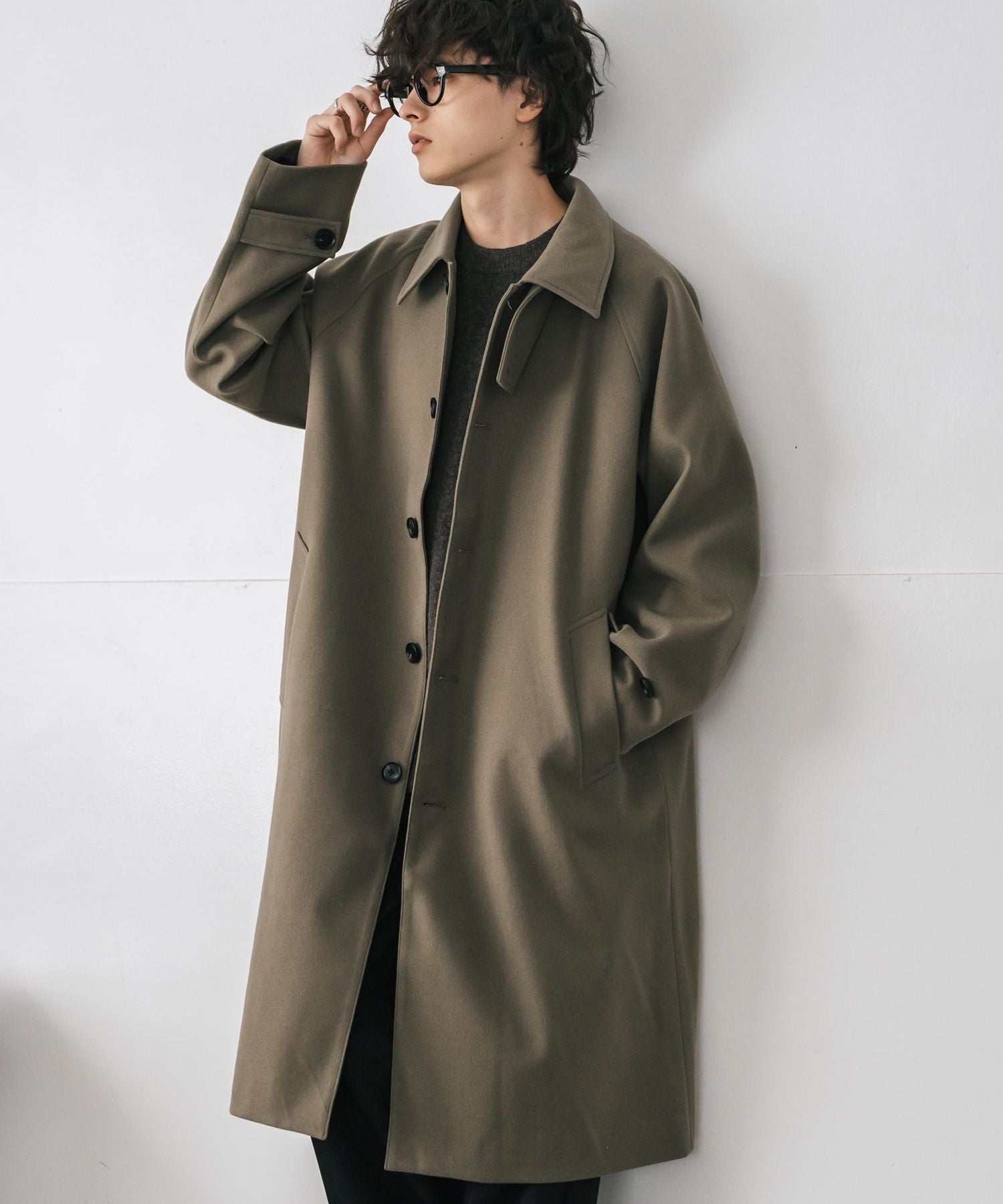 オーバーサイズ T/M ラグランロングステンカラーコート/2WAYチン