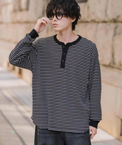 新色追加 オーバーサイズ T/Cワッフルヘンリーネック長袖Tシャツ 14620