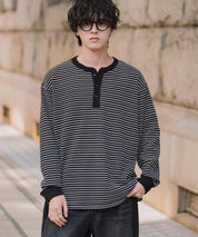 新色追加 オーバーサイズ T/Cワッフルヘンリーネック長袖Tシャツ 14620