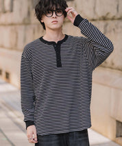 新色追加 オーバーサイズ T/Cワッフルヘンリーネック長袖Tシャツ 14620
