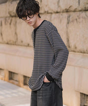 新色追加 オーバーサイズ T/Cワッフルヘンリーネック長袖Tシャツ 14620