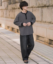 新色追加 オーバーサイズ T/Cワッフルヘンリーネック長袖Tシャツ 14620