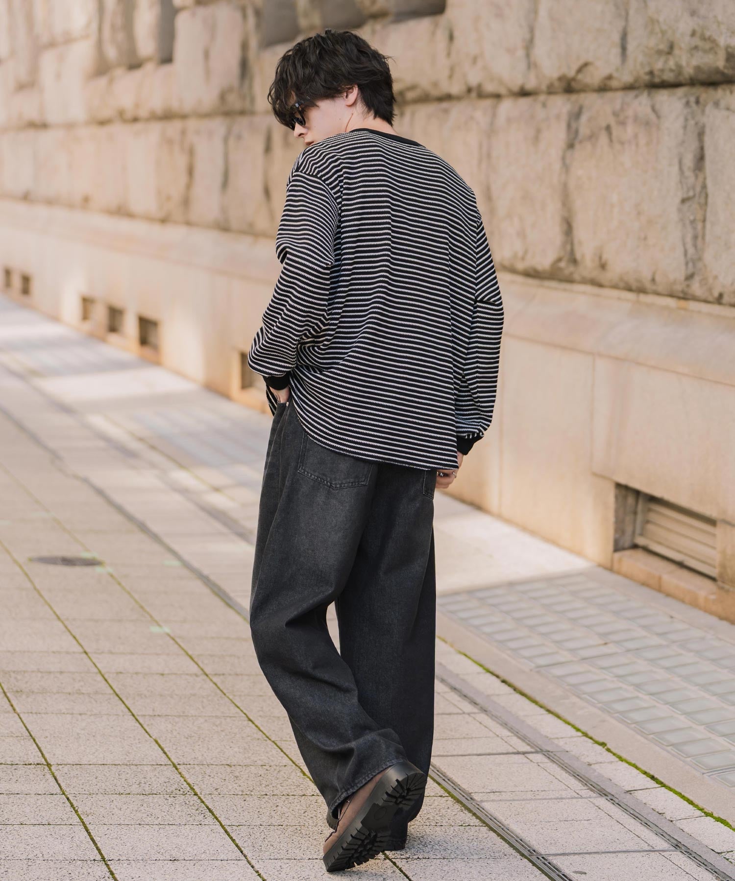 新色追加 オーバーサイズ T/Cワッフルヘンリーネック長袖Tシャツ 14620