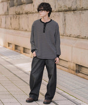 新色追加 オーバーサイズ T/Cワッフルヘンリーネック長袖Tシャツ 14620