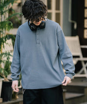 新色追加 オーバーサイズ T/Cワッフルヘンリーネック長袖Tシャツ 14620