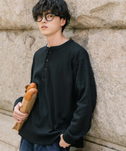 オーバーサイズ T/Cワッフルヘンリーネック長袖Tシャツ 14620