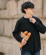 オーバーサイズ T/Cワッフルヘンリーネック長袖Tシャツ 14620