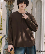 新色追加 オーバーサイズ T/Cワッフルヘンリーネック長袖Tシャツ 14620