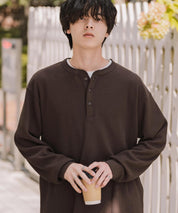 新色追加 オーバーサイズ T/Cワッフルヘンリーネック長袖Tシャツ 14620