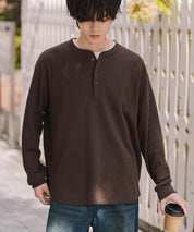 新色追加 オーバーサイズ T/Cワッフルヘンリーネック長袖Tシャツ 14620