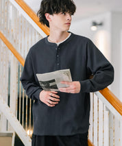 オーバーサイズ T/Cワッフルヘンリーネック長袖Tシャツ 14620