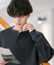 オーバーサイズ T/Cワッフルヘンリーネック長袖Tシャツ 14620