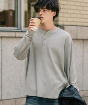 オーバーサイズ T/Cワッフルヘンリーネック長袖Tシャツ 14620