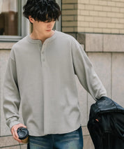 オーバーサイズ T/Cワッフルヘンリーネック長袖Tシャツ 14620