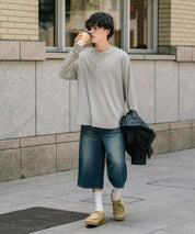 オーバーサイズ T/Cワッフルヘンリーネック長袖Tシャツ 14620