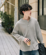 オーバーサイズ T/Cワッフルヘンリーネック長袖Tシャツ 14620