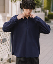 新色追加 オーバーサイズ T/Cワッフルヘンリーネック長袖Tシャツ 14620