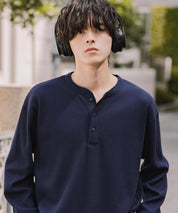 新色追加 オーバーサイズ T/Cワッフルヘンリーネック長袖Tシャツ 14620