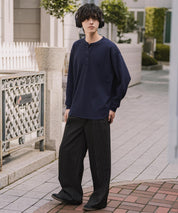 新色追加 オーバーサイズ T/Cワッフルヘンリーネック長袖Tシャツ 14620