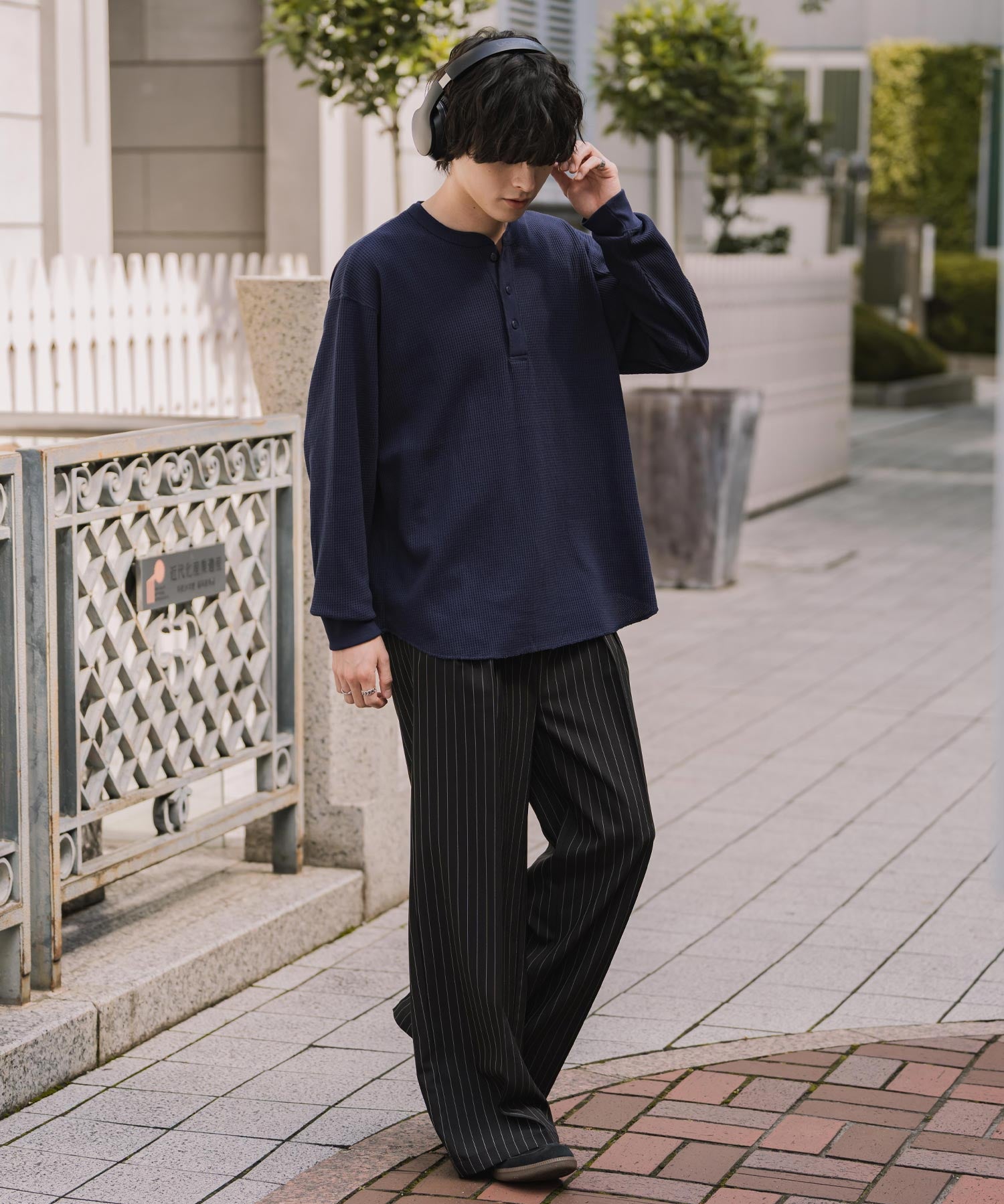 新色追加 オーバーサイズ T/Cワッフルヘンリーネック長袖Tシャツ 14620