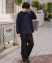 新色追加 オーバーサイズ T/Cワッフルヘンリーネック長袖Tシャツ 14620