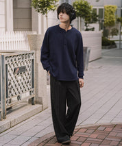 新色追加 オーバーサイズ T/Cワッフルヘンリーネック長袖Tシャツ 14620
